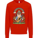 Trippy Guitar Hippy Gnome Magic Mushrooms Mens Sweatshirt Jumper Bright Red