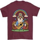 Trippy Guitar Hippy Gnome Magic Mushrooms Mens T-Shirt 100% Cotton Maroon