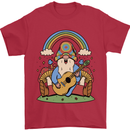 Trippy Guitar Hippy Gnome Magic Mushrooms Mens T-Shirt 100% Cotton Red