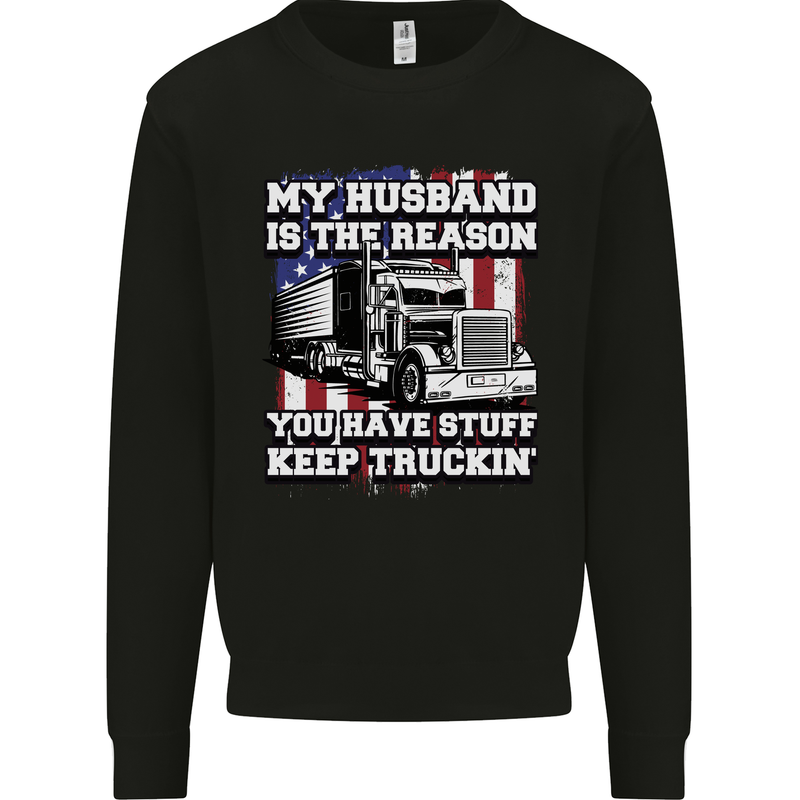 Truck Driver Funny USA Flag Lorry Driver Kids Sweatshirt Jumper Black