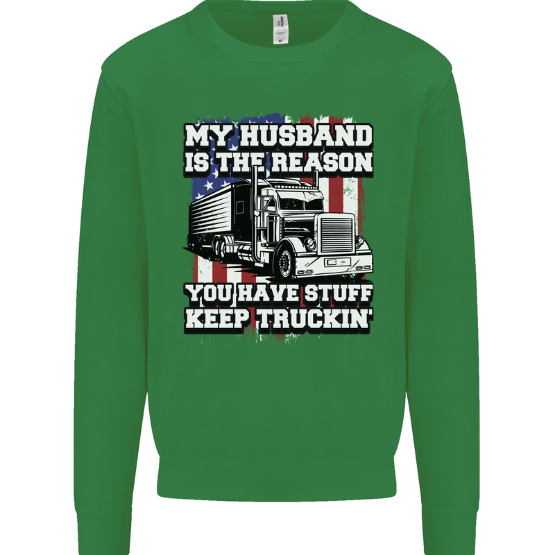 Truck Driver Funny USA Flag Lorry Driver Kids Sweatshirt Jumper Irish Green