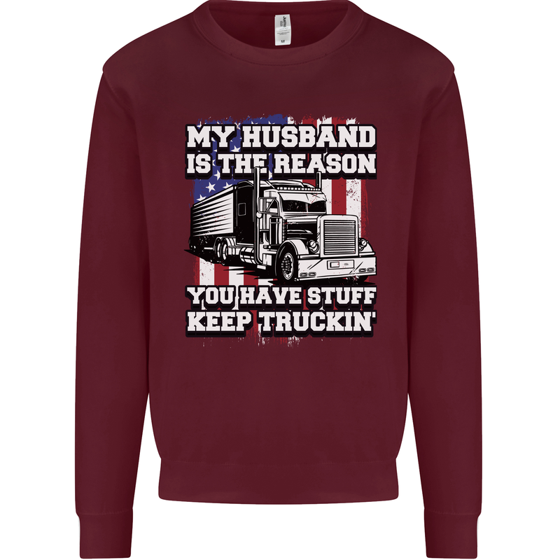 Truck Driver Funny USA Flag Lorry Driver Kids Sweatshirt Jumper Maroon