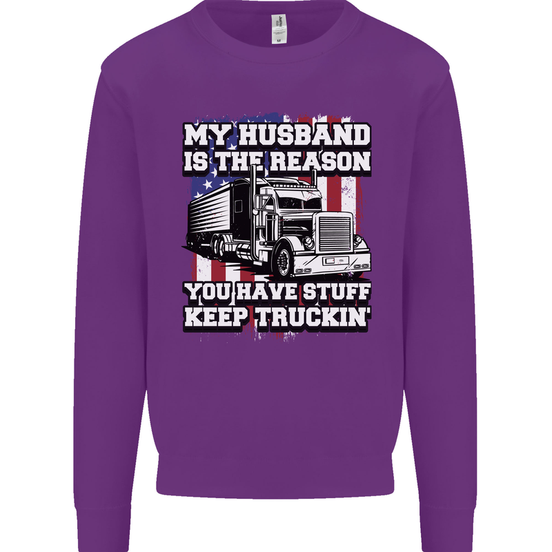 Truck Driver Funny USA Flag Lorry Driver Kids Sweatshirt Jumper Purple