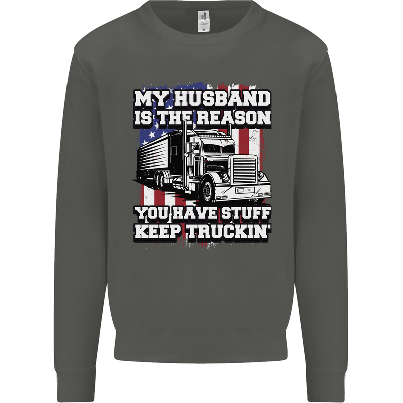 Truck Driver Funny USA Flag Lorry Driver Kids Sweatshirt Jumper Storm Grey