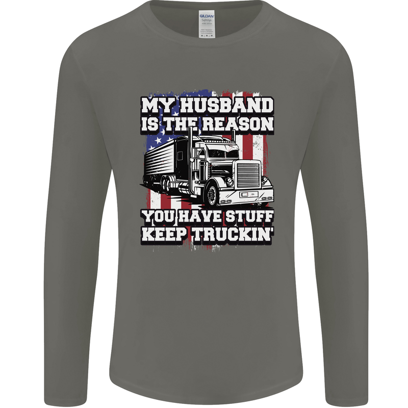 Truck Driver Funny USA Flag Lorry Driver Mens Long Sleeve T-Shirt Charcoal