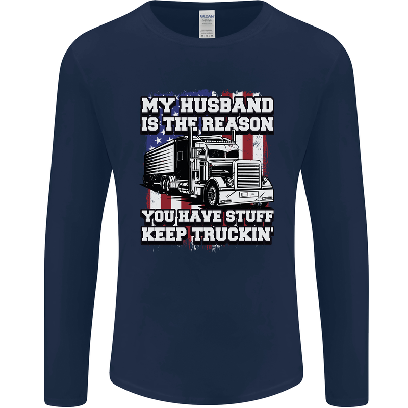 Truck Driver Funny USA Flag Lorry Driver Mens Long Sleeve T-Shirt Navy Blue