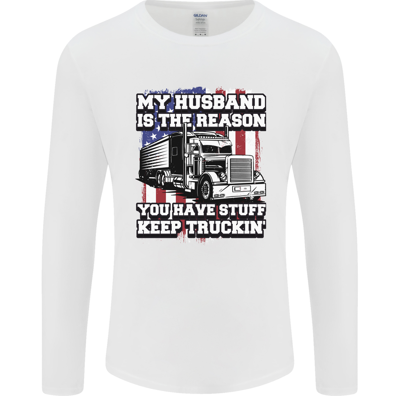 Truck Driver Funny USA Flag Lorry Driver Mens Long Sleeve T-Shirt White