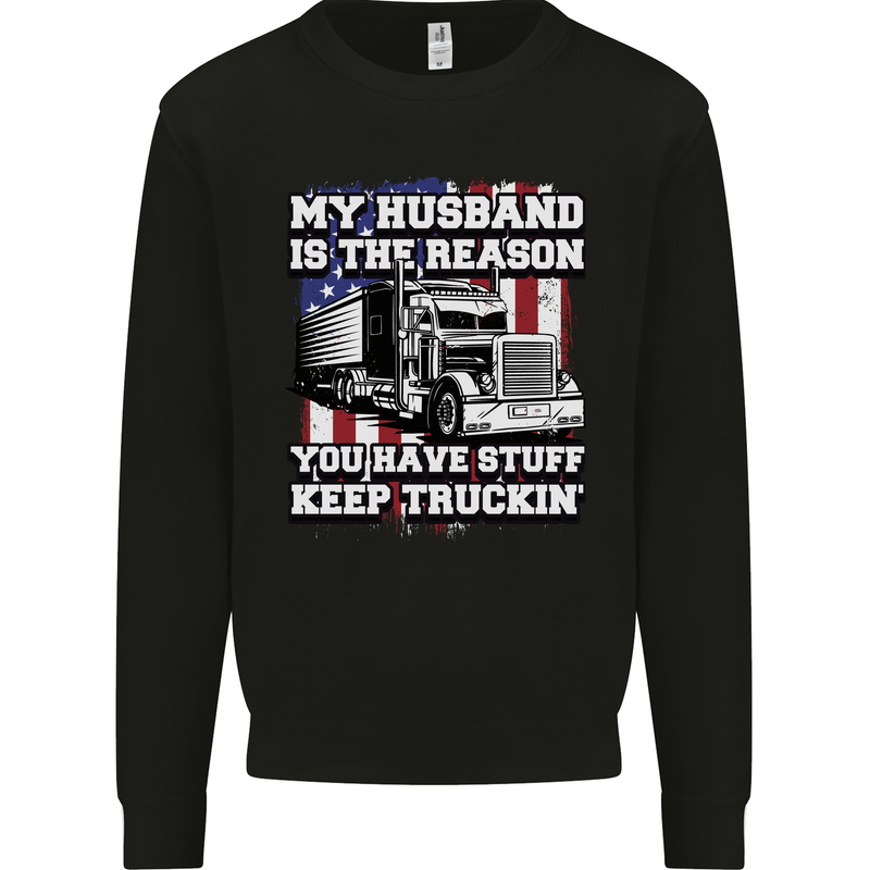 Truck Driver Funny USA Flag Lorry Driver Mens Sweatshirt Jumper Black