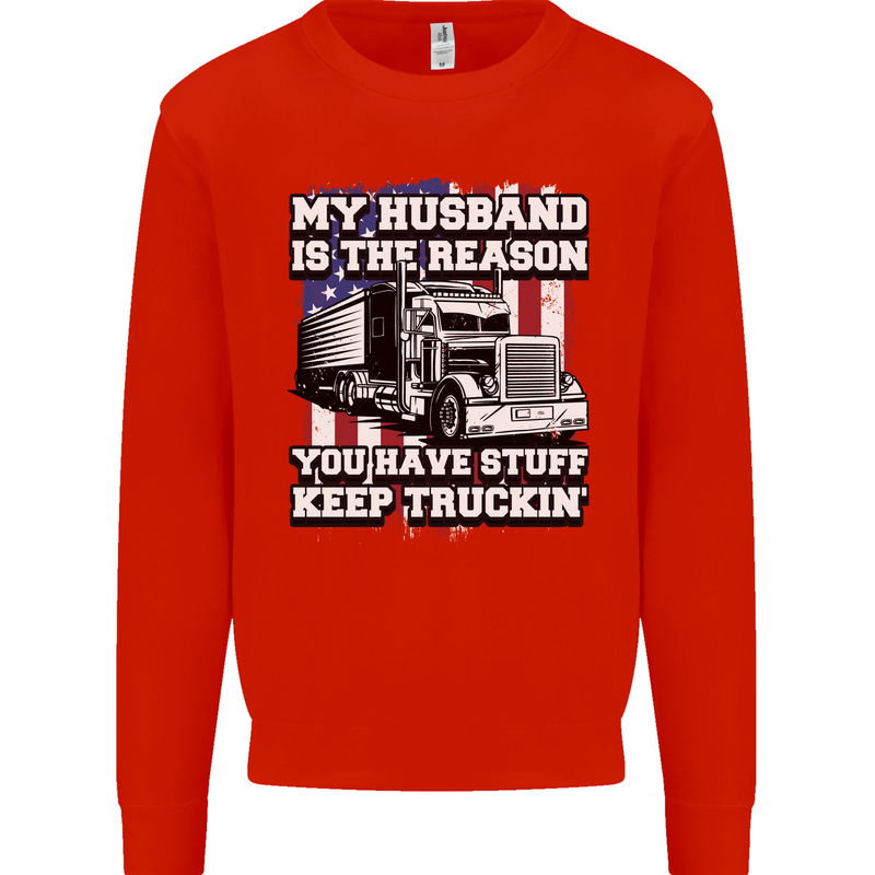 Truck Driver Funny USA Flag Lorry Driver Mens Sweatshirt Jumper Bright Red