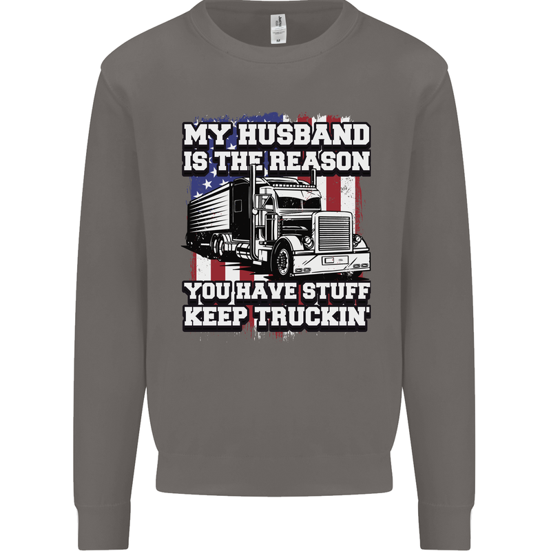 Truck Driver Funny USA Flag Lorry Driver Mens Sweatshirt Jumper Charcoal