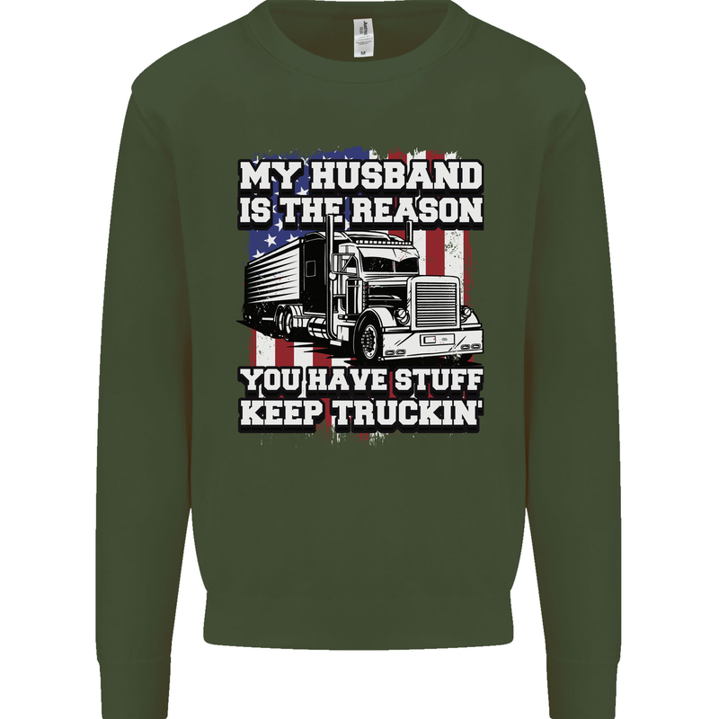 Truck Driver Funny USA Flag Lorry Driver Mens Sweatshirt Jumper Forest Green
