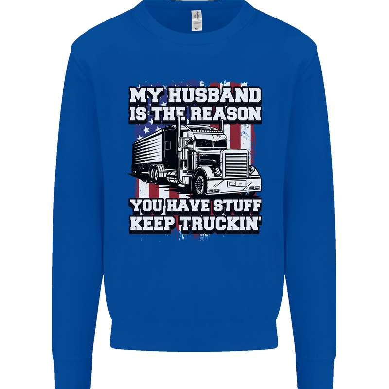 Truck Driver Funny USA Flag Lorry Driver Mens Sweatshirt Jumper Royal Blue