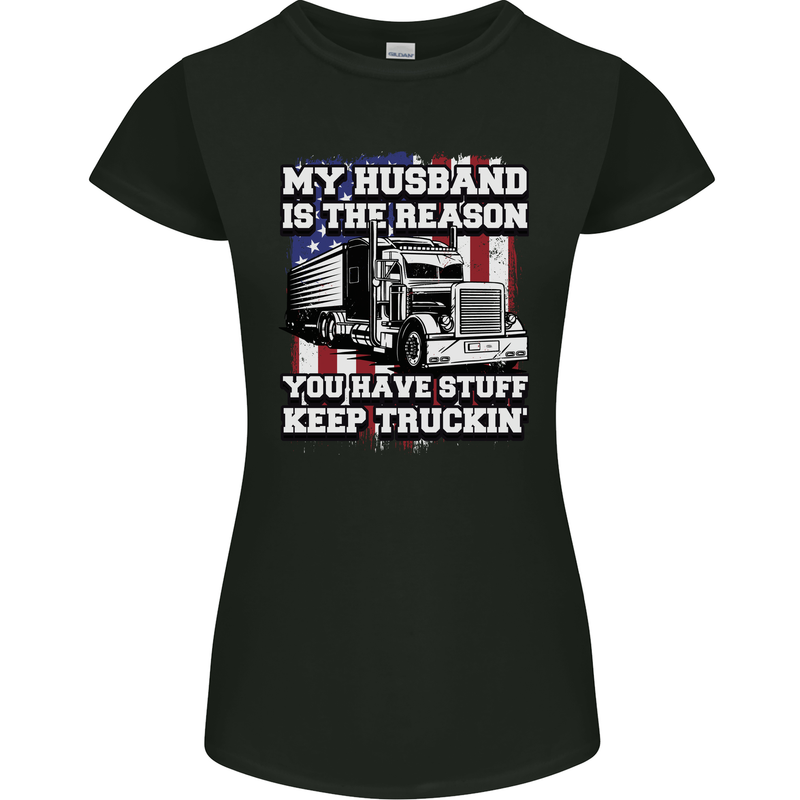 Truck Driver Funny USA Flag Lorry Driver Womens Petite Cut T-Shirt Black