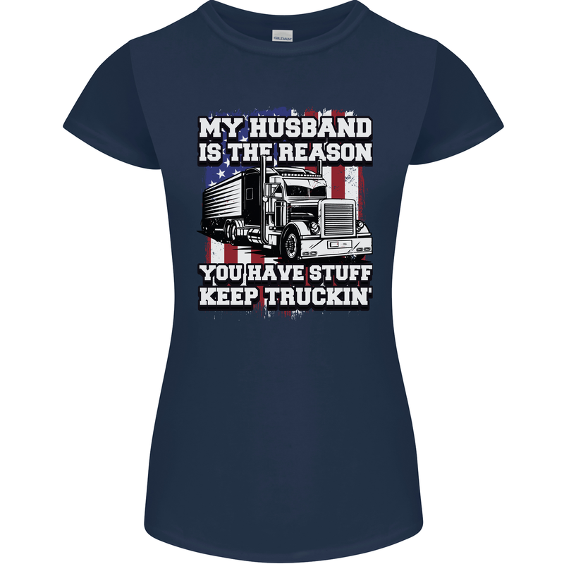 Truck Driver Funny USA Flag Lorry Driver Womens Petite Cut T-Shirt Navy Blue