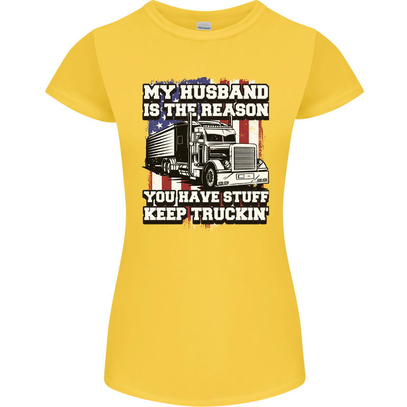Truck Driver Funny USA Flag Lorry Driver Womens Petite Cut T-Shirt Yellow