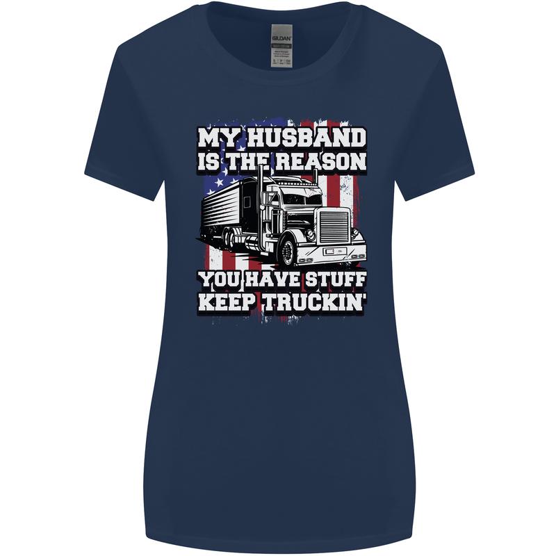 Truck Driver Funny USA Flag Lorry Driver Womens Wider Cut T-Shirt Navy Blue