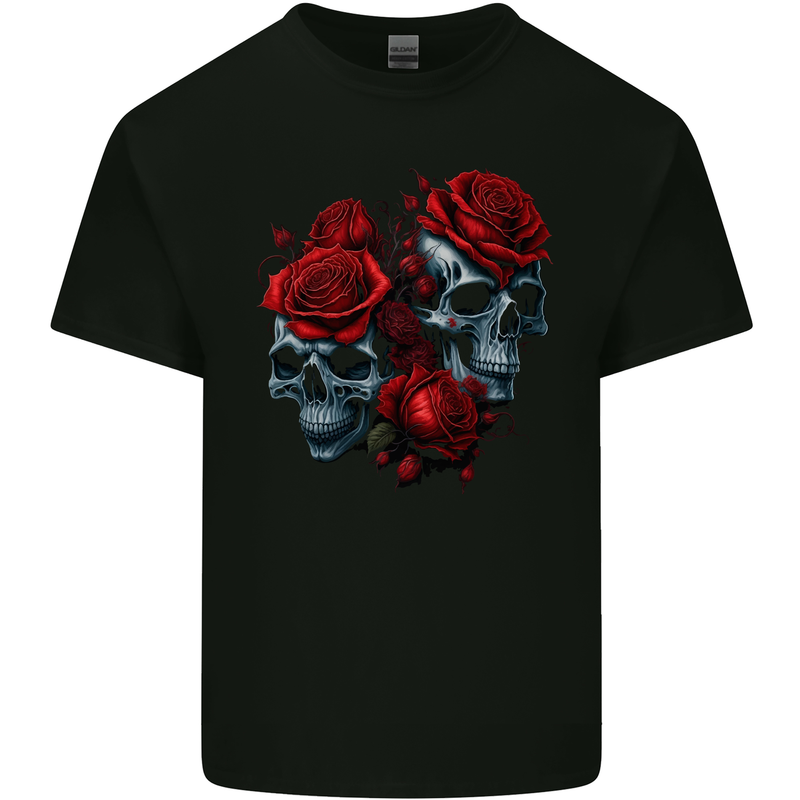 Two Skulls With Roses Gothic Goth Mens Cotton T-Shirt Tee Top Black