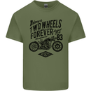 Two Wheels Forever Motorcycle Cafe Racer Mens Cotton T-Shirt Tee Top Military Green