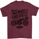Two Wheels Forever Motorcycle Cafe Racer Mens T-Shirt 100% Cotton Maroon
