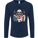 USA Biker Skull Motorcycle Motorbike Flag Mens Long Sleeve T-Shirt Navy Blue