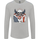 USA Biker Skull Motorcycle Motorbike Flag Mens Long Sleeve T-Shirt Sports Grey