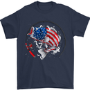 USA Fishing Flag American Fisherman Mens T-Shirt 100% Cotton Navy Blue