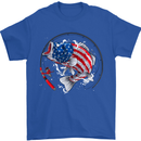 USA Fishing Flag American Fisherman Mens T-Shirt 100% Cotton Royal Blue