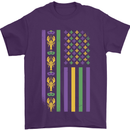 USA Mardi Gras American Flag America Mens T-Shirt 100% Cotton Purple