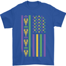 USA Mardi Gras American Flag America Mens T-Shirt 100% Cotton Royal Blue