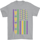 USA Mardi Gras American Flag America Mens T-Shirt 100% Cotton Sports Grey