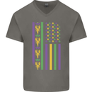 USA Mardi Gras American Flag America Mens V-Neck Cotton T-Shirt Charcoal