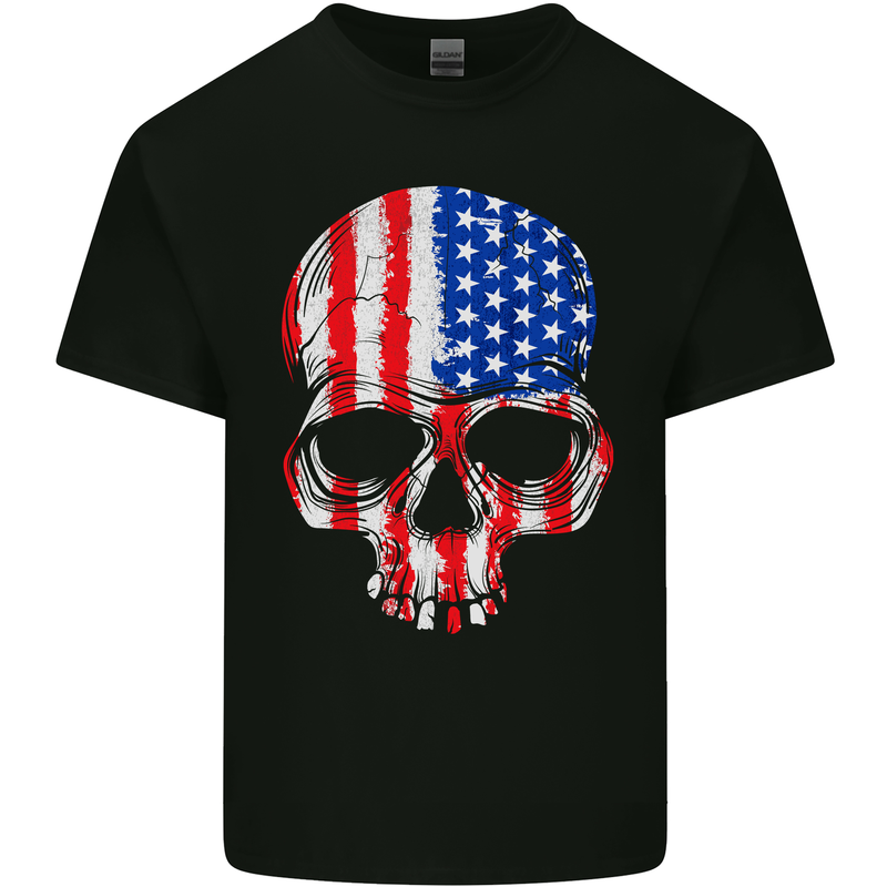 USA Skull America Stars and Stripes Flag Biker Mens Cotton T-Shirt Tee Top Black