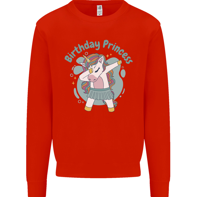 Unicorn Birthday Princess 4th 5th 6th 7th 8th Mens Sweatshirt Jumper Bright Red