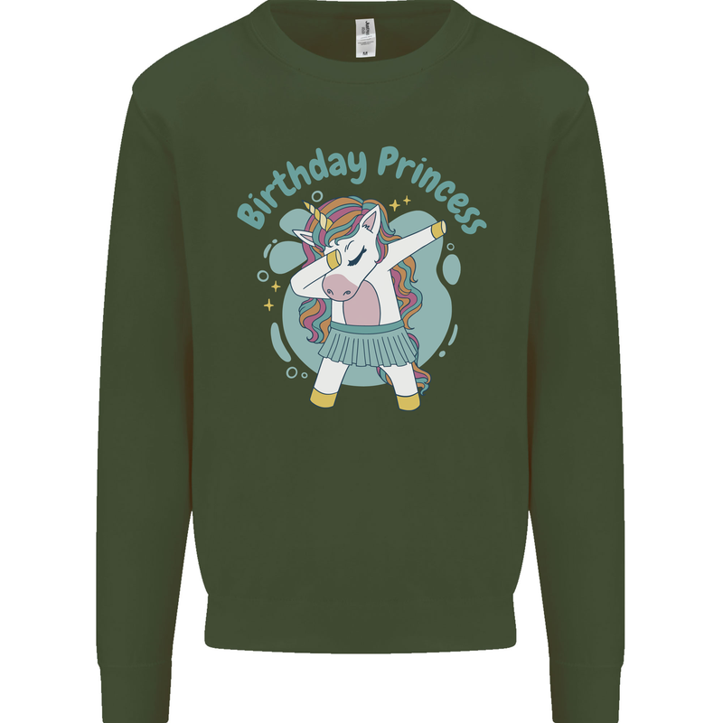 Unicorn Birthday Princess 4th 5th 6th 7th 8th Mens Sweatshirt Jumper Forest Green