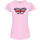 Union Jack Butterfly British Britain Flag Womens Petite Cut T-Shirt Light Pink