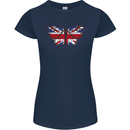 Union Jack Butterfly British Britain Flag Womens Petite Cut T-Shirt Navy Blue