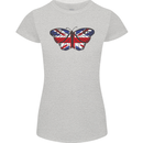 Union Jack Butterfly British Britain Flag Womens Petite Cut T-Shirt Sports Grey
