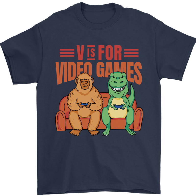Video Games T-Rex Funny Bigfoot Dinosaur Mens T-Shirt 100% Cotton Navy Blue