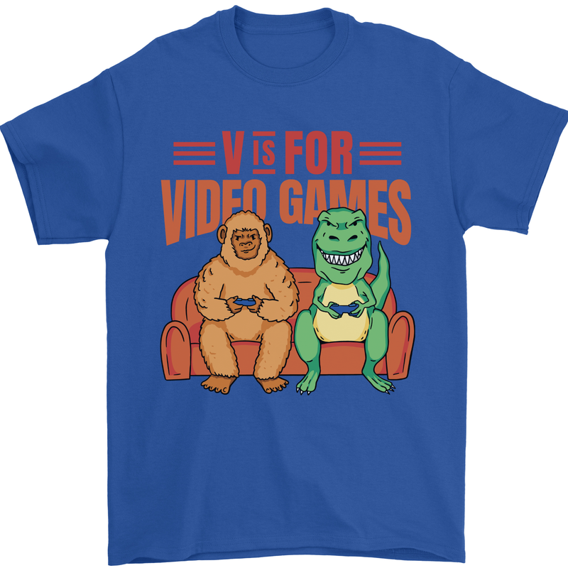 Video Games T-Rex Funny Bigfoot Dinosaur Mens T-Shirt 100% Cotton Royal Blue