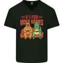Video Games T-Rex Funny Bigfoot Dinosaur Mens V-Neck Cotton T-Shirt Black