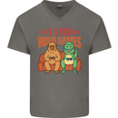 Video Games T-Rex Funny Bigfoot Dinosaur Mens V-Neck Cotton T-Shirt Charcoal