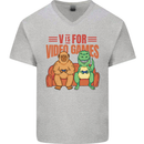 Video Games T-Rex Funny Bigfoot Dinosaur Mens V-Neck Cotton T-Shirt Sports Grey