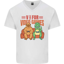Video Games T-Rex Funny Bigfoot Dinosaur Mens V-Neck Cotton T-Shirt White