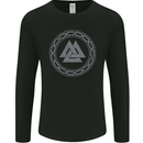 Viking Symbol Valknut Grey Gym Mens Long Sleeve T-Shirt Black