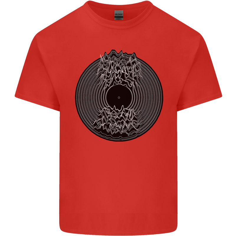 Vinyl Music Sound Waves Turntable Decks DJ Mens Cotton T-Shirt Tee Top Red