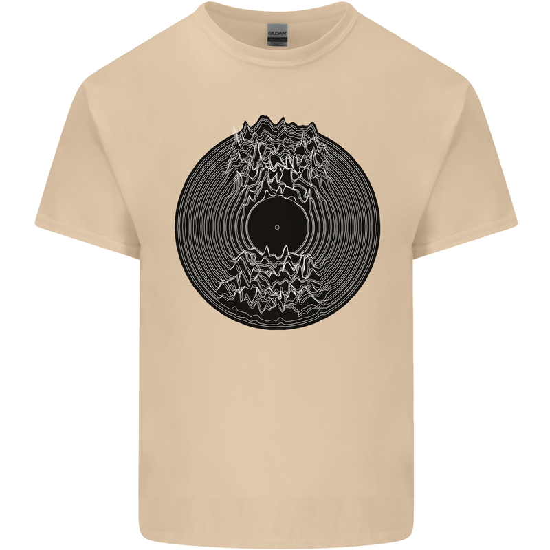 Vinyl Music Sound Waves Turntable Decks DJ Mens Cotton T-Shirt Tee Top Sand