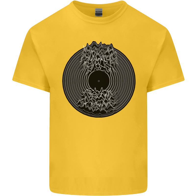 Vinyl Music Sound Waves Turntable Decks DJ Mens Cotton T-Shirt Tee Top Yellow