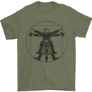 Vitruvian Biker Motorcycle Motorbike Bikie Mens T-Shirt 100% Cotton Military Green