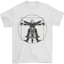 Vitruvian Biker Motorcycle Motorbike Bikie Mens T-Shirt 100% Cotton White