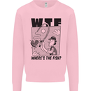 WTF Wheres the Fish Funny Fishing Fisherman Kids Sweatshirt Jumper Light Pink